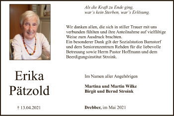 Traueranzeige von Erika Pätzold von SYK