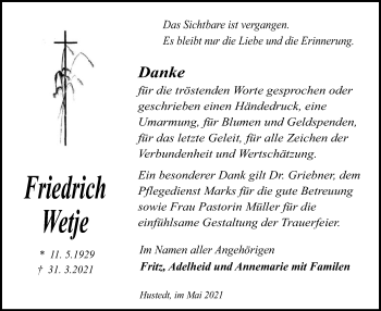 Traueranzeige von Friedrich aller Wetje von SYK