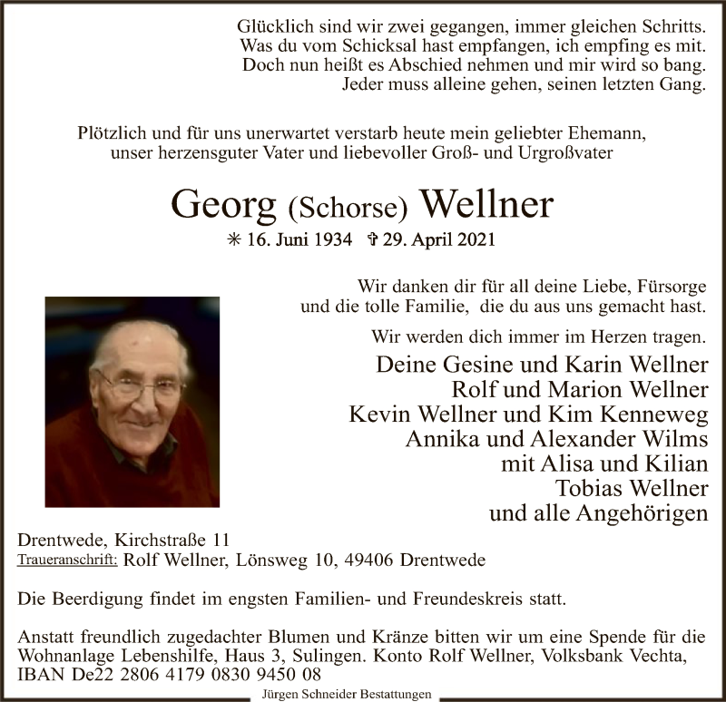  Traueranzeige für Georg Wellner vom 08.05.2021 aus SYK