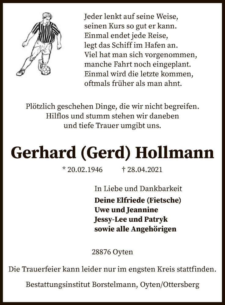  Traueranzeige für Gerhard  Hollmann vom 04.05.2021 aus SYK
