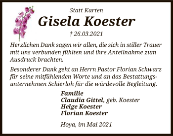 Traueranzeige von Gisela Koester von SYK