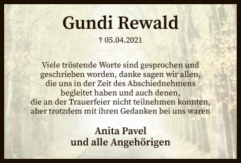 Traueranzeige von Gundi Rewald von SYK