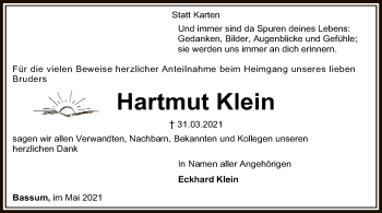 Traueranzeige von Hartmut Klein von SYK