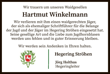 Traueranzeige von Hartmut Winkelmann von SYK