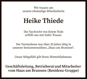 Traueranzeige von Heike Thiede von SYK