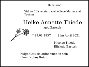 Traueranzeige von Heike Annette Thiede von SYK