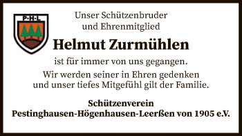 Traueranzeige von Helmut Zurmühlen von SYK