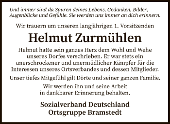 Traueranzeige von Helmut Zurmühlen von SYK