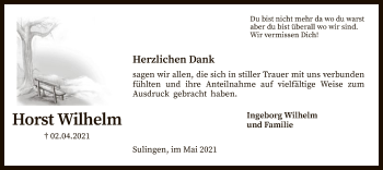 Traueranzeige von Horst Wilhelm von SYK