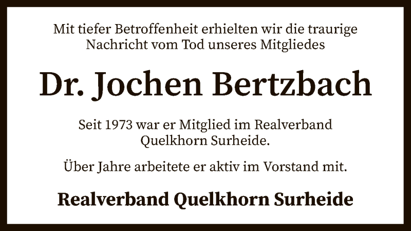  Traueranzeige für Jochen Bertzbach vom 05.05.2021 aus SYK