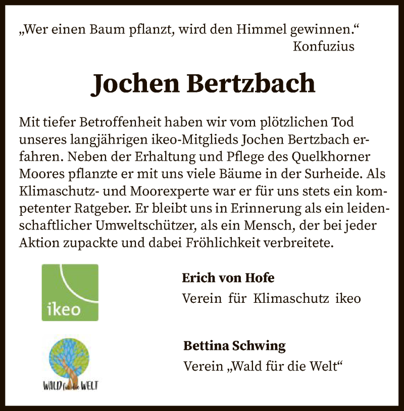  Traueranzeige für Jochen Bertzbach vom 08.05.2021 aus SYK