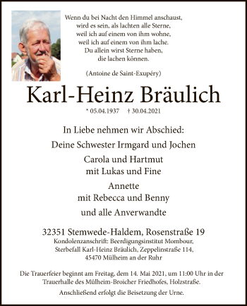 Traueranzeige von Karl-Heinz Bräulich von SYK