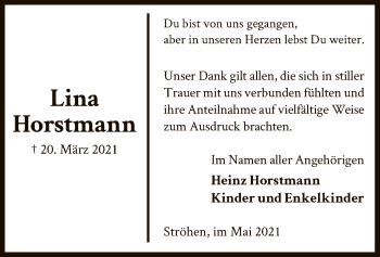 Traueranzeige von Lina Horstmann von SYK