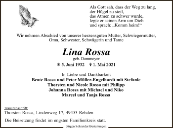 Traueranzeige von Lina Rossa von SYK