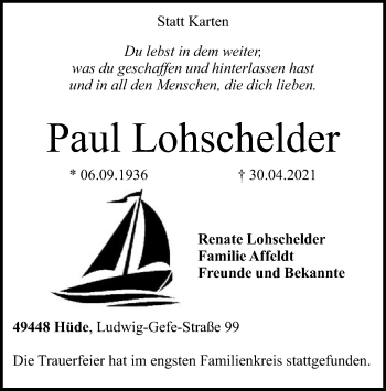 Traueranzeige von Paul Lohschelder von SYK