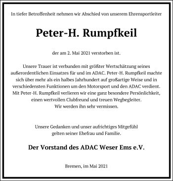 Traueranzeige von Peter-H. Rumpfkeil von SYK