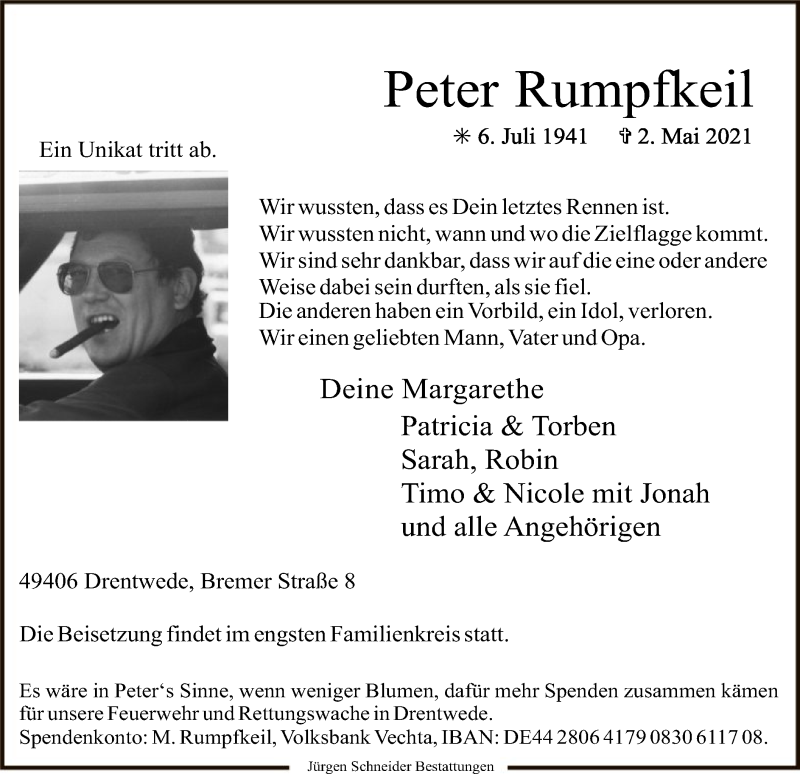  Traueranzeige für Peter Rumpfkeil vom 08.05.2021 aus SYK