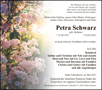 Traueranzeige von Petra Schwarz von SYK