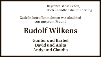 Traueranzeige von Rudolf Wilkens von SYK