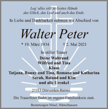 Traueranzeige von Walter Peter von SYK