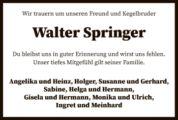 Traueranzeige von Walter Springer von SYK