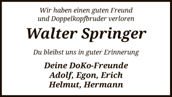 Traueranzeige von Walter Springer von SYK