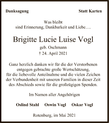Traueranzeige von Brigitte Lucie Luise Vogl von SYK