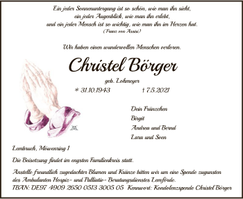 Traueranzeige von Christel Börger von SYK