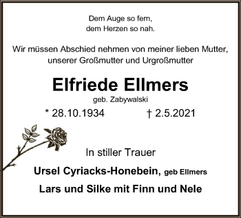 Traueranzeige von Elfriede Ellmers von SYK