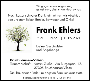 Traueranzeige von Frank Ehlers von SYK