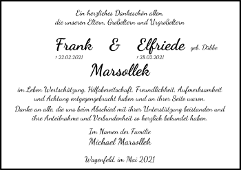 Traueranzeige von Frank und Elfriede Marsollek von SYK