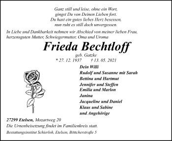 Traueranzeige von Frieda Bechtloff von SYK