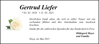 Traueranzeige von Gertrud Liefer von SYK