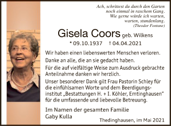 Traueranzeige von Gisela Coors von SYK