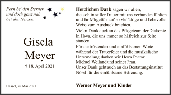 Traueranzeige von Gisela Meyer von SYK