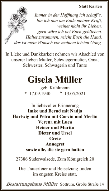 Traueranzeige von Gisela Müller von SYK