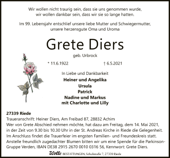 Traueranzeige von Grete Diers von SYK