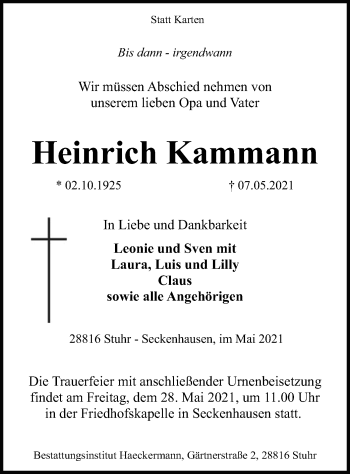 Traueranzeige von Heinrich Kammann von SYK