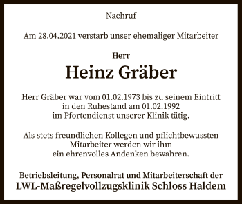 Traueranzeige von Heinz Gräber von SYK