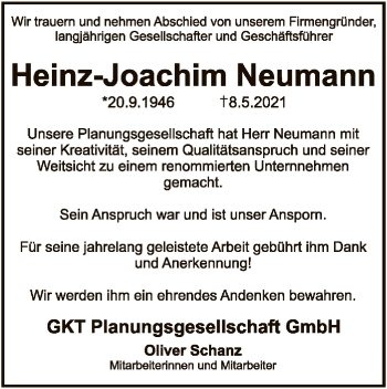 Traueranzeige von Heinz-Joachim Neumann von SYK