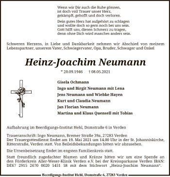 Traueranzeige von Heinz-Joachim Neumann von SYK