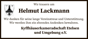 Traueranzeige von Helmut Lackmann von SYK