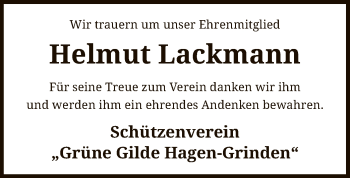 Traueranzeige von Helmut Lackmann von SYK