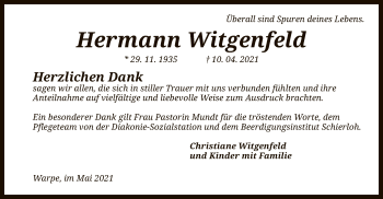 Traueranzeige von Hermann Witgenfeld von SYK