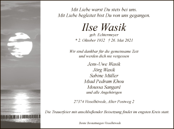 Traueranzeige von Ilse Wasik von SYK