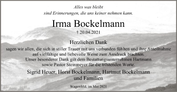 Traueranzeige von Irma Bockelmann von SYK