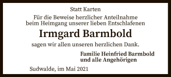 Traueranzeige von Irmgard Barmbold von SYK