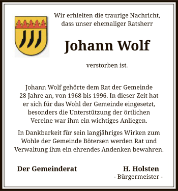 Traueranzeige von Johann Wolf von SYK