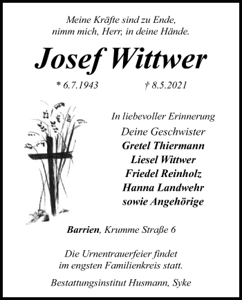 Traueranzeige von Josef Wittwer von SYK