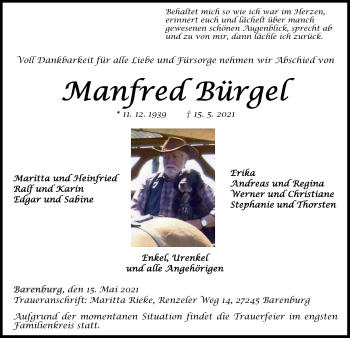 Traueranzeige von Manfred Bürgel von SYK